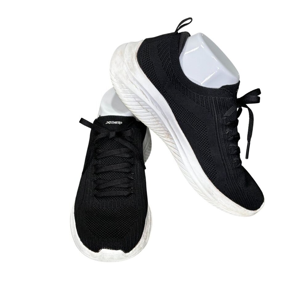 Skechers Womens Black & White Athletic Walking Shoes Size 8